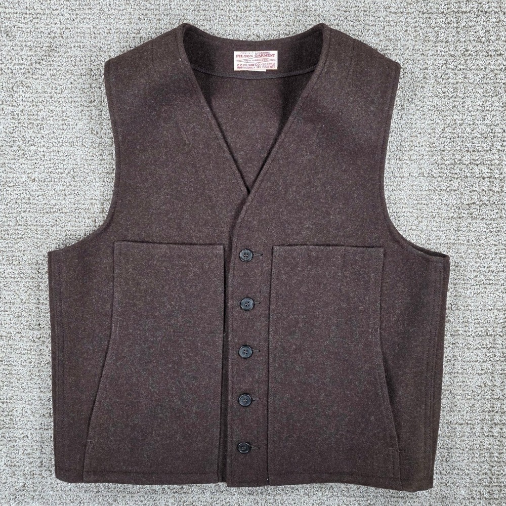 Filson Dark Brown Wool Button Vest